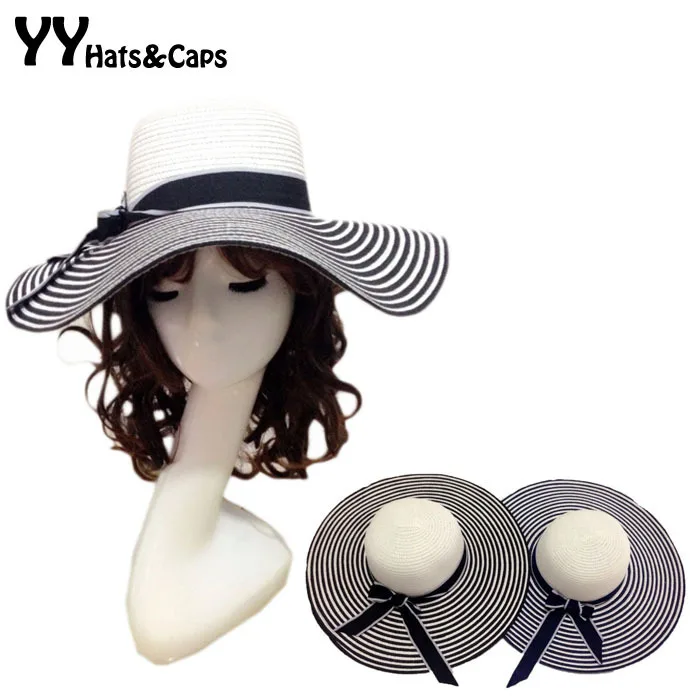 black and white striped floppy hat