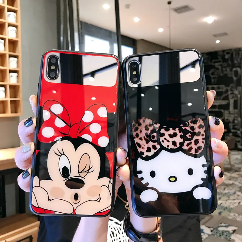 

Cute Phone Couple Cases Minnie Kitty Funny Cartoon Mirror Case TPU Cover for iPhone 6 6s 7 8 Plus X XS XR XSMax