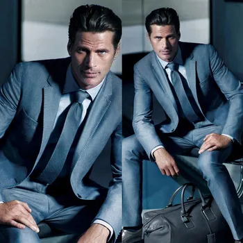 

Custom Made Groom Tuxedos Dark Blue Mens Suits For Wedding Trim Fit groom suits mens wedding tuxedo (Jacket+Pants+Tie)