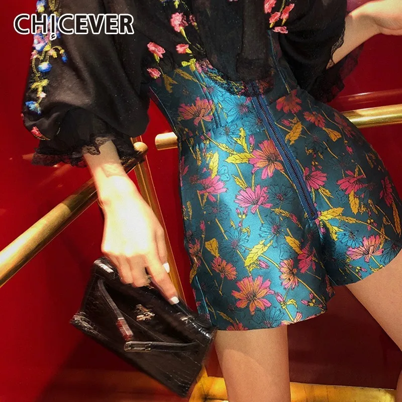 Женские шорты CHICEVER с высокой талией и цветочным принтом на молнии 2020 | Женская