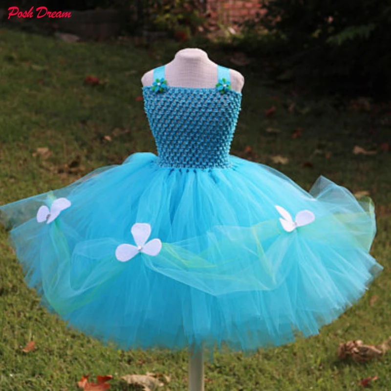 POSH DREAM Troll Princess Tutu Dress for Children Turquoise Blue Cosplay Clothes Halloween Baby Girl Birthday | Детская одежда и