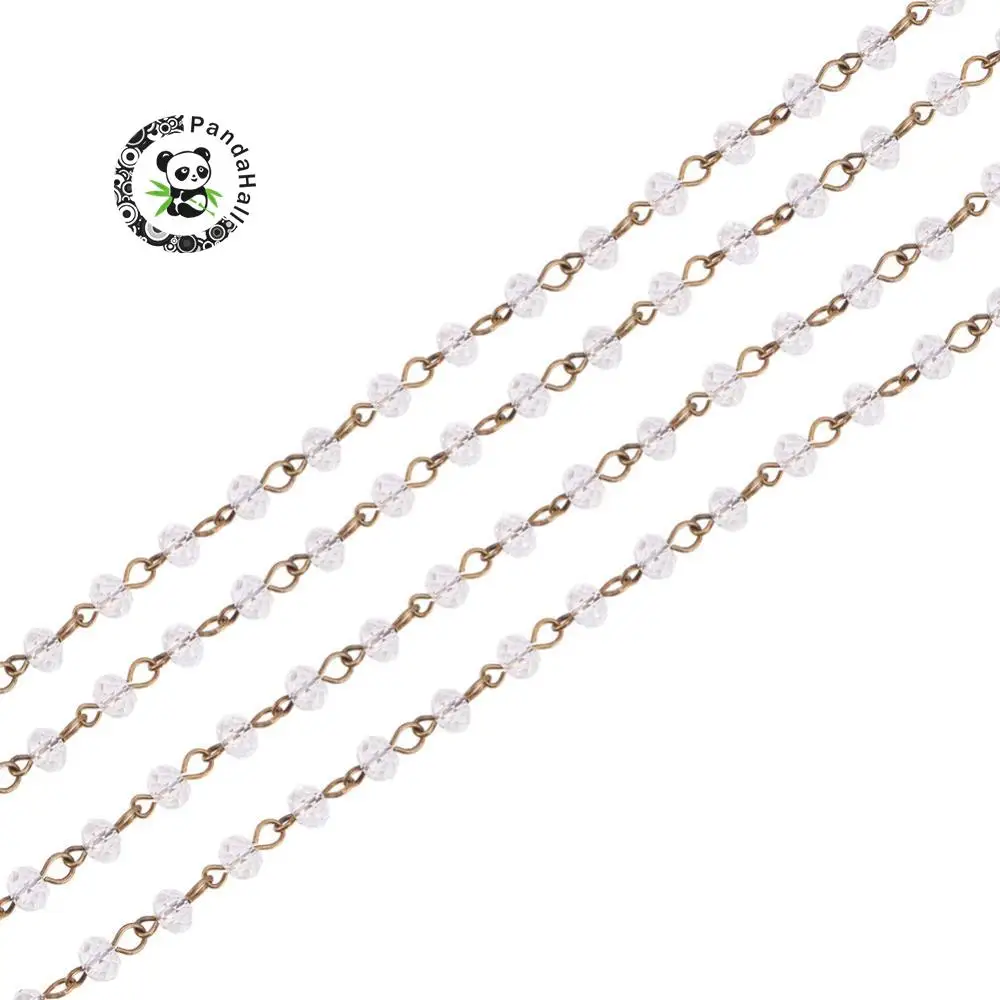 6mm Handmade Glass Faceted Abacus Beads Chains with Iron Eyepins Antique Bronze Clear 1000x6mm | Украшения и аксессуары