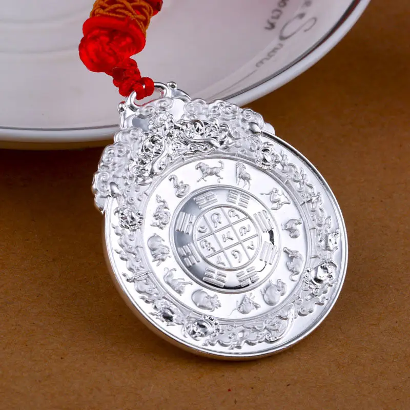 

New 990 Sterling Silver the Eight Diagrams Buddhism Blessing Pendant 29g