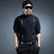 Новинка Для мужчин детская одежда Летний мужской тенденция личность пятый рукав льняная рубашка с длинным рукавом этап певица костюмы