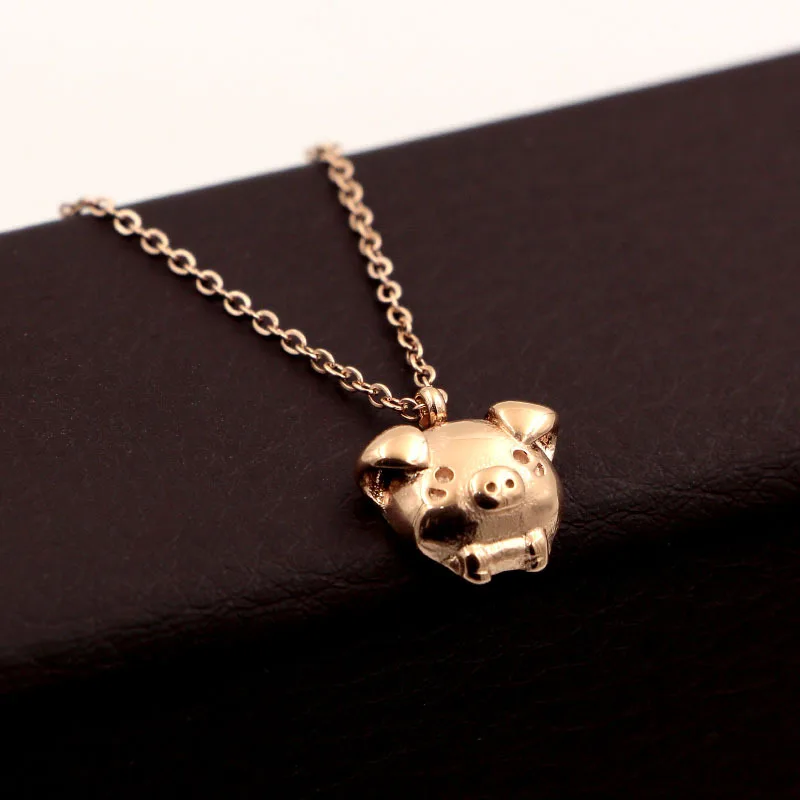 

Martick Cute Lovely Flat Pig Pendant Necklace For Children Gift Rose Gold Color Cartoon Pendant Necklace P17
