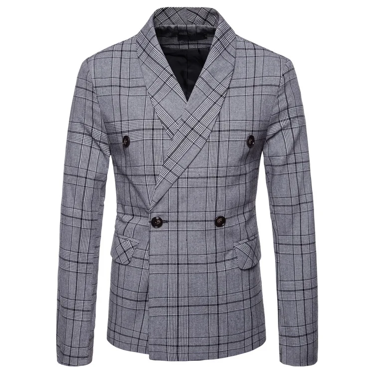 2019 Новое поступление фирменная одежда, пиджак осенний костюм куртка плед Для мужчин Блейзер Мода тонкий мужской костюмы повседневные