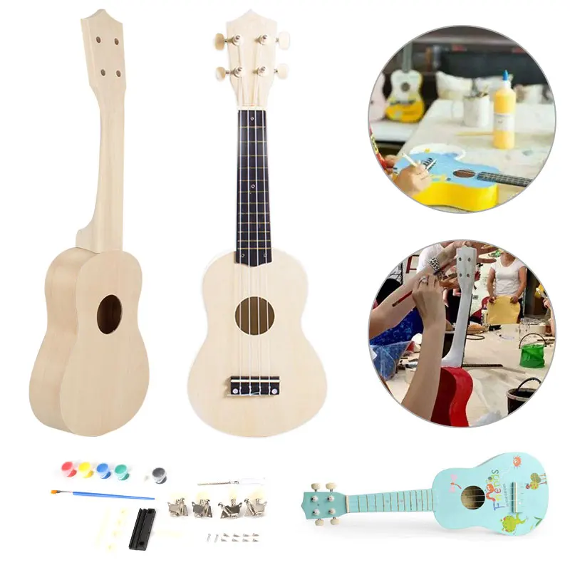 

21inch Ukulele DIY Kit Wood DIY Crafts Simple and fun gift Handwork Children's present Support Painting Wood Crafts 5 style diy