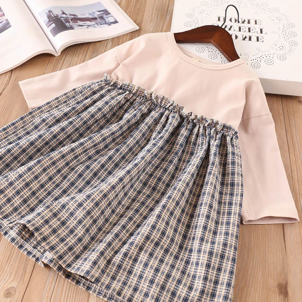 

Hurave full sleeve Summer Clothing New baby Girl Children dresses Kids Clothes Casual crew neck plaid cotton dress