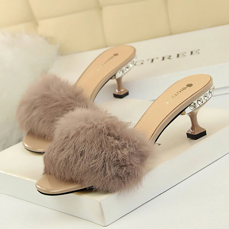 BIGTREE/меховые тапочки женские шлепанцы zapatos de mujer con plataforma chinelo туфли без пяток на