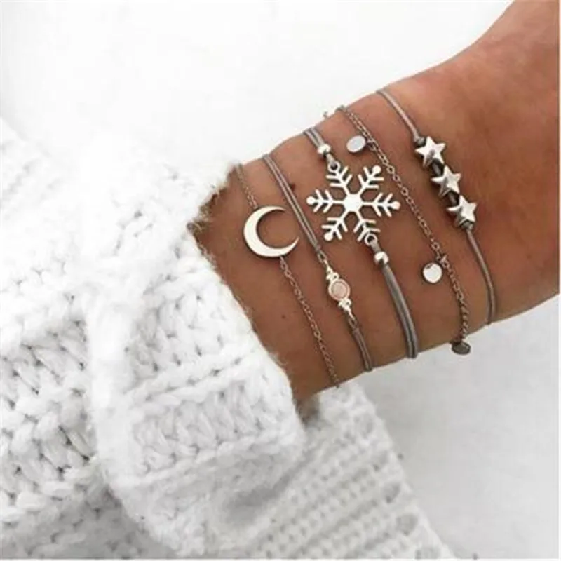 

30 Style Multi-layer Metal Moon Snowflake Bracelet Bangles Sets For Women 2019 New Geometric Simple Retro Jewelry Party Wedding