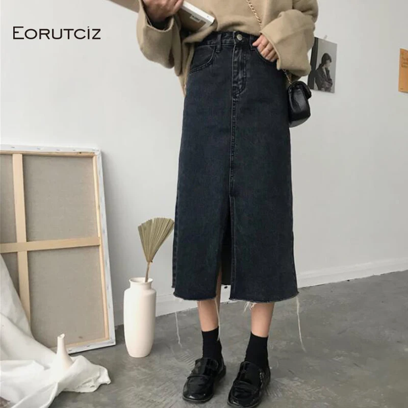 Юбка EORUTCIZ женская джинсовая средней длины элегантная повседневная винтажная