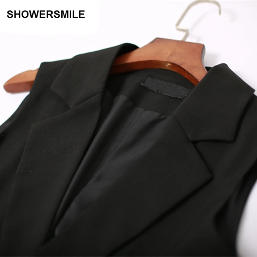 SHOWERSMILE Short Vest Women Sleeveless Blazer Black Suit Vest Female Waistcoat Office Lady Slim Fit Spring Vest For Women