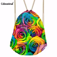 Coloranimal новая дизайнерская женская сумка на шнурке с объемным цветочным принтом, сумка для хранения с цветочным рисунком розы для женщин, рюкзак для покупок для девочек