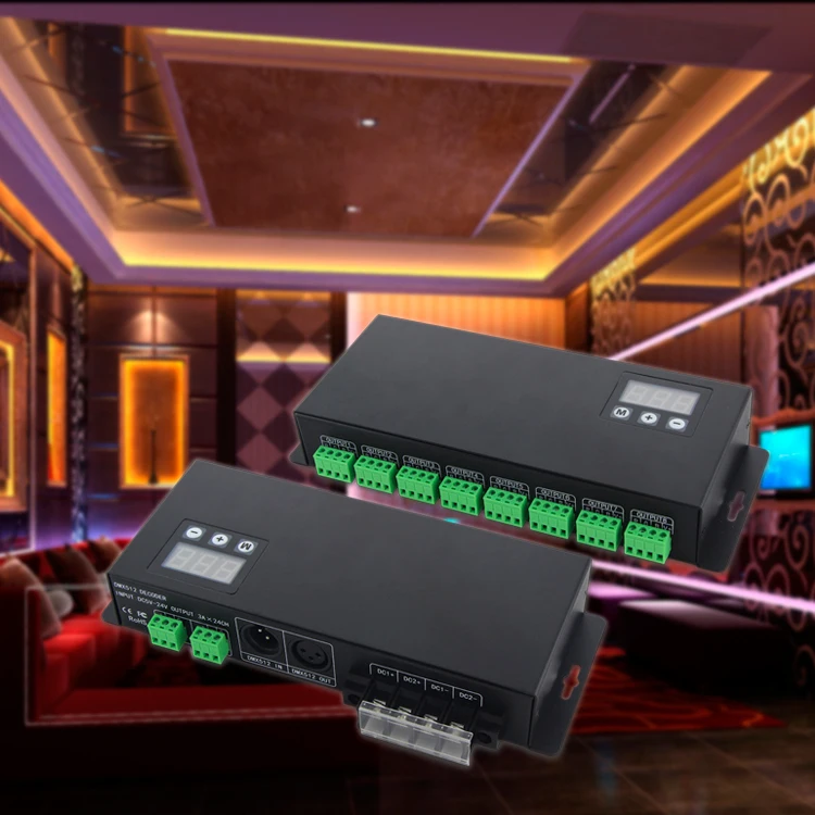 

BC-824 DC5V-24V DMX512/1990 signal decoder driver 24 ways channle 3A*24CH DMX512 LED RGB decoder controller DC12V/860W