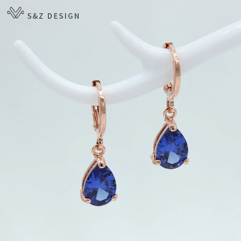 S&Z New 8 Color Zircon 585 Rose Gold Color Water Drop Earrings Korean For Women Fashion Jewelry