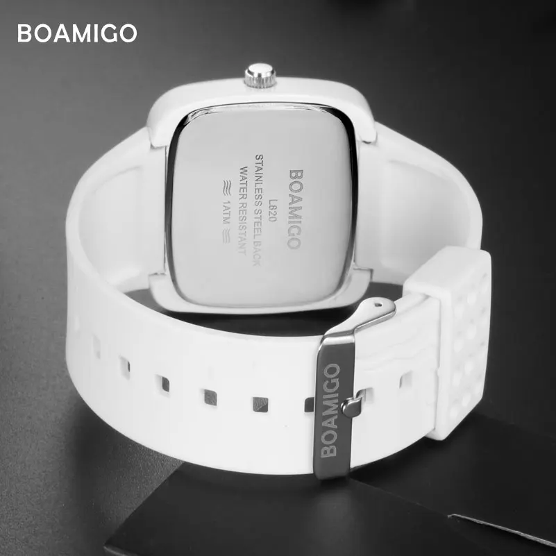 Модные женские часы BOAMIGO фирменные креативные Дамские Кварцевые белые резиновые