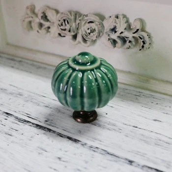 

5PCS European Dark Green Pumpkin Ceramic Cabinet Drawer Dresser Door Pull Knobs Handle Cartoon Ceramic cupboard Pull Handle