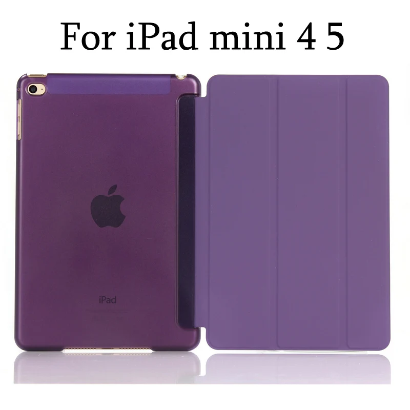 Тонкий смарт-чехол для iPad mini 5 mini4, iPad mini 1/2/3 три раза стенд из искусственной кожи+ Прозрачная Жесткая задняя крышка из ПК с Авто Режим сна/Пробуждение - Цвет: Purple for mini 4 5