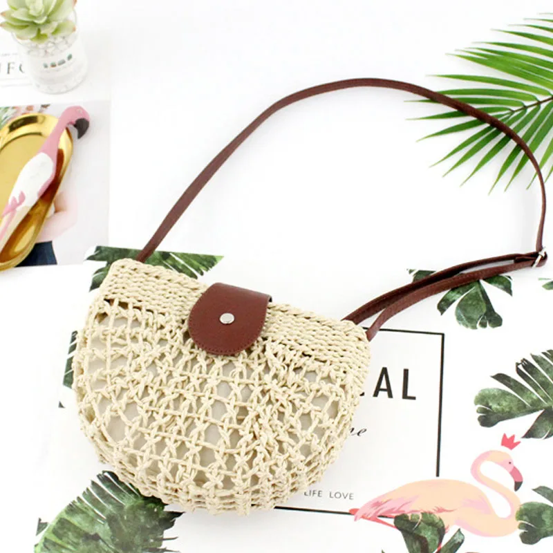 جديد الجوف جولة خندق القش حقيبة المرأة جلدية الكتف حزام حقيبة ساع السيدات Crossbody حقيبة الصيف بولسا الأنثوية