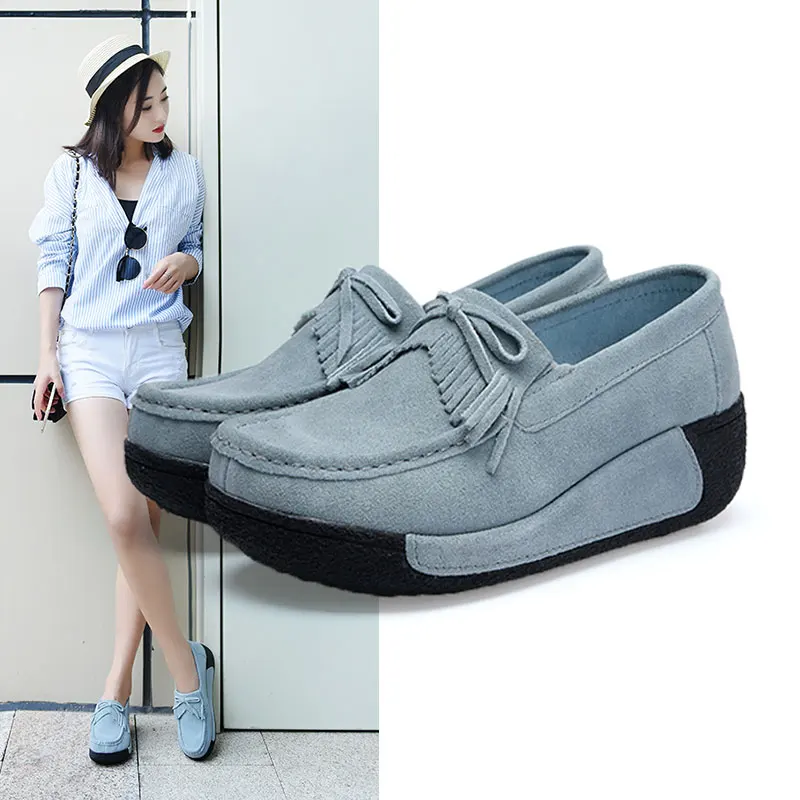 

MWY Women's Platform Shoes Elegant Suede Leather Moccasins Shoes Female Casual Wedges Shoes Plus Size 41 Loafers Flower