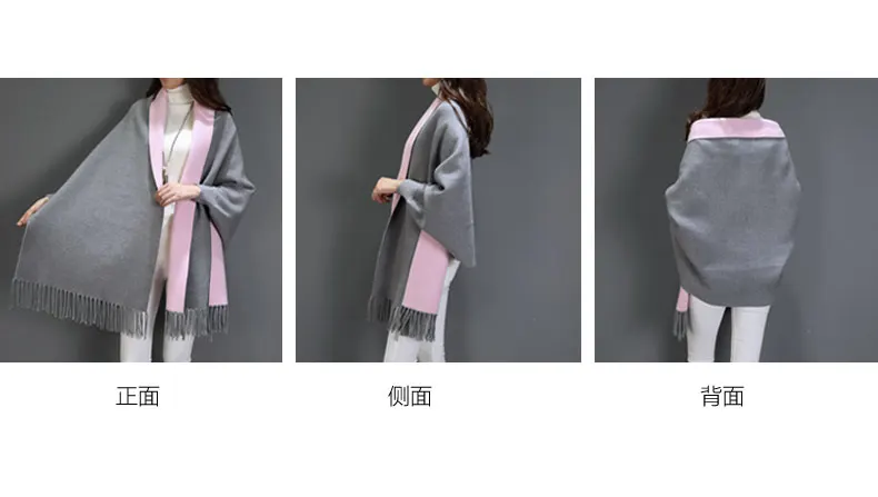 VOHIO одеяло шарф женский имитация кашемира плащ мантия пальто осень зима с рукавом шаль шарф два использования утолщенный