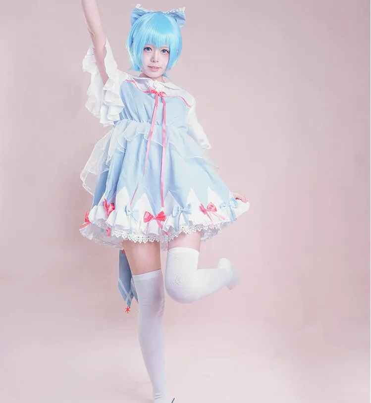 

TouHou Project Anime Cosplay Cirno Halloween Party Woman Japanese Daily Lolita Sweet Dress Set Cosplay Costume