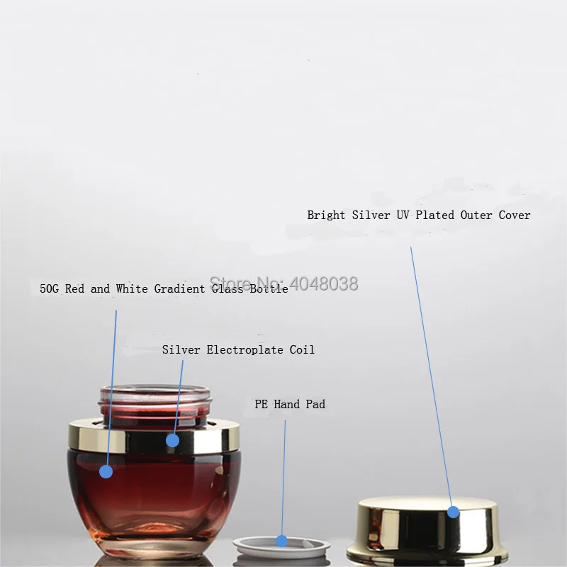 20G 30G 50G Facial Cream Jar Empty Refillable Cosmetic Container Red Glass Eye Cream Bottle with Silver Cap Condensation Jar