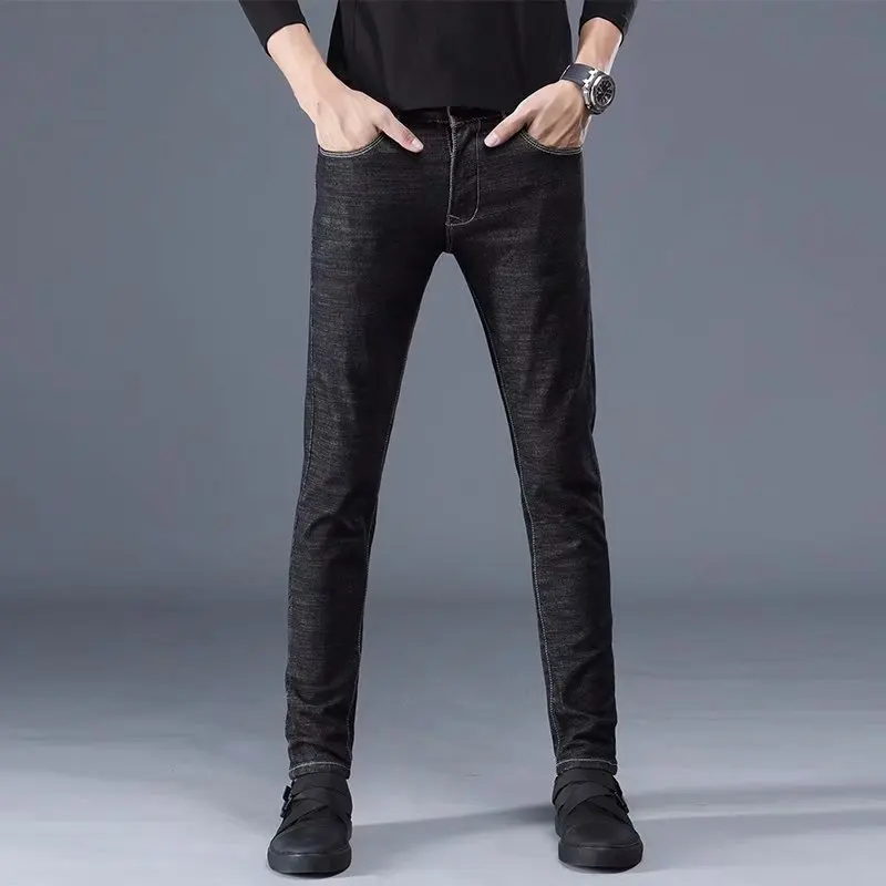 

Solid Jeans Men Pants black gray Blue Casual Denim Pants men Slim Scratched Long Trousers Cotton 2017 Winter Jeans pants male