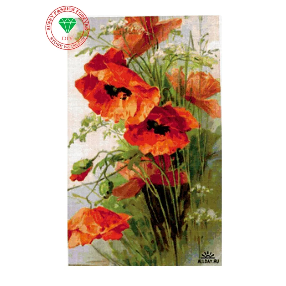 

Modular pictures Diamond cross stitch full crystal square diamond decorative diy diamond Mosaic diamond embroidery flower Poppy