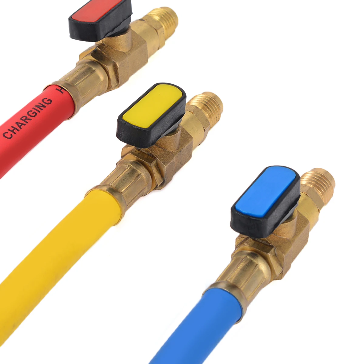 3pcs Brass R134a R410a 800PSI Manifold Gauge Set Shutoff Red Yellow Blue A//C Refrigeration Charging Hoses 19cm Length