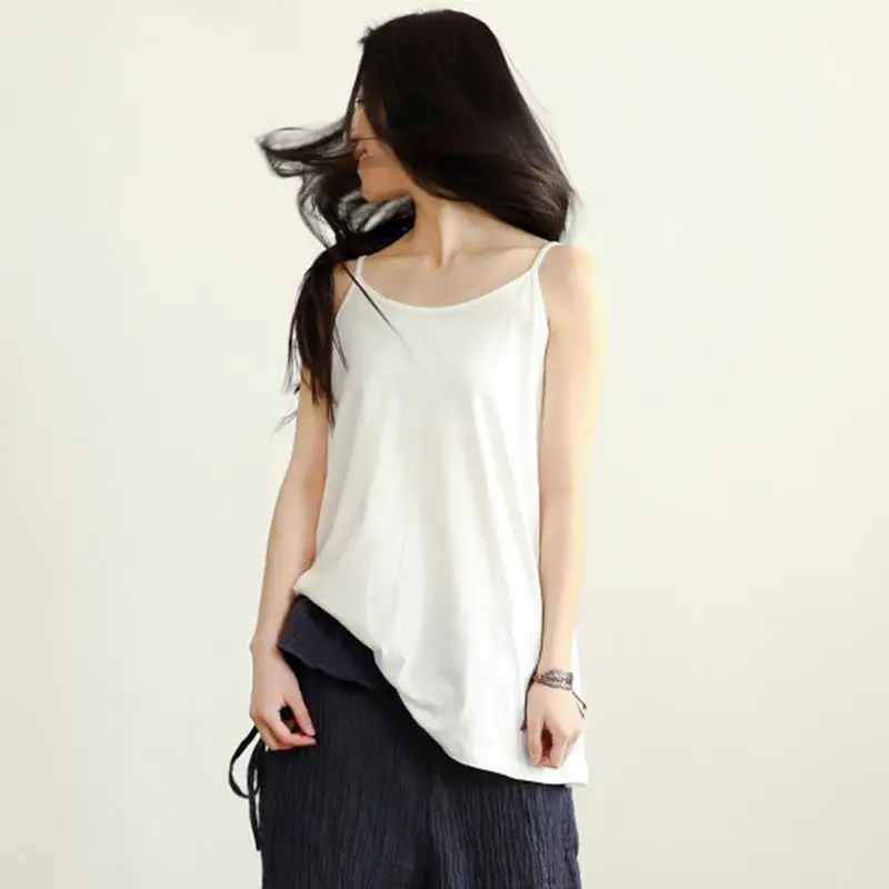 

2017 Women Tops Slub Cotton Hemp Sleeveless Halter Camis Loose Simple All-match Solid Color Tanks Straight Collar Strappy
