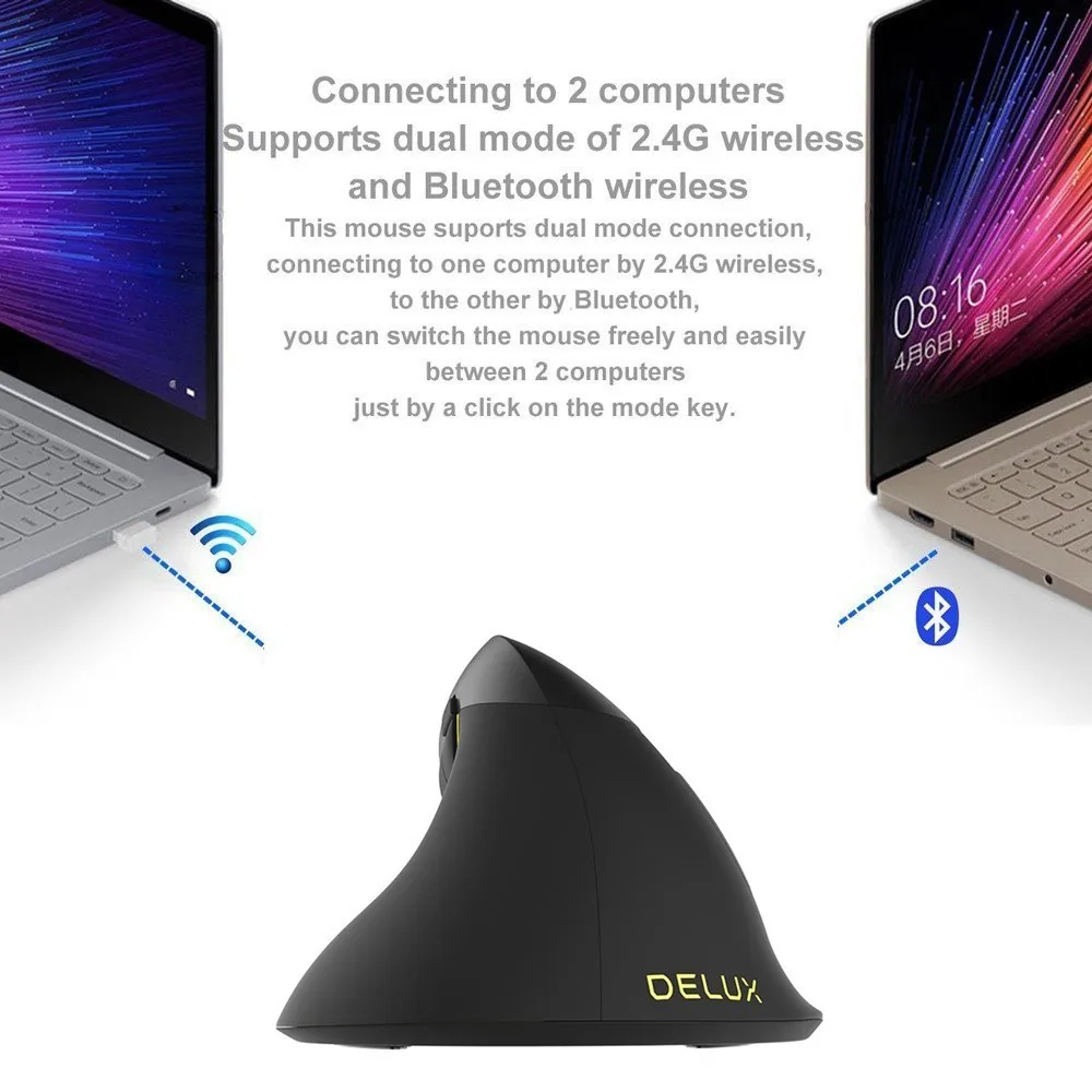 Delux M618 Bluetooth 2,4G Двухрежимная Вертикальная мышь эргономичная Беспроводная Встроенная перезаряжаемая мощность с подставкой для запястья комплект коврика для мыши