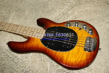 

2019 New + Factory + quilted maple top mahogany body musicman bass sunburst two pickups music man bass guitar deluxe bass