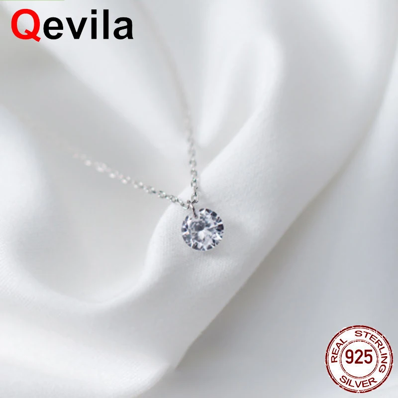 

Qevila Fashion 100% 925 Sterling Silver Dazzling Necklaces for women Invisible Transparent Simple long Pendant Necklace Jewelry