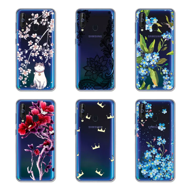 Samsung Galaxy A60 Case,Silicon Black Painting flower Soft TPU Back Cover for Galaxy A60 SM-A606F A606F/DS protect Phone cases