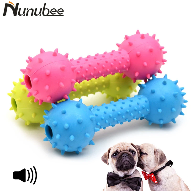 Nunubee Rubber dog toy squeakers pet sound ringing barbell pet dog toys