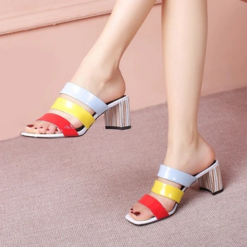 

XiuNingYan 2019 Women Shoes Sexy Ladies High Heels Woman Square Heels Sandals Summer Party Shoes Women Sandals Square Heel 5cm