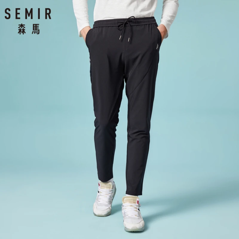 

SEMIR Mens Embroidered Cropped Pull-on Pants Ankle Length Sport Pants Sweatpants with Elastic Drawstring Waistband Straight Leg