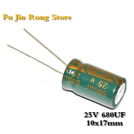 

High quality 50pcs/lot 25V 680UF 10x17mm 680UF 25V Electrolytic capacitor