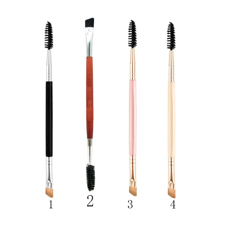 

Щетка для бровей с 2 головками, расческа для бровей с деревянной ручкой, профессиональные спиральные щетки со скошенными щетками, оптовая продажа