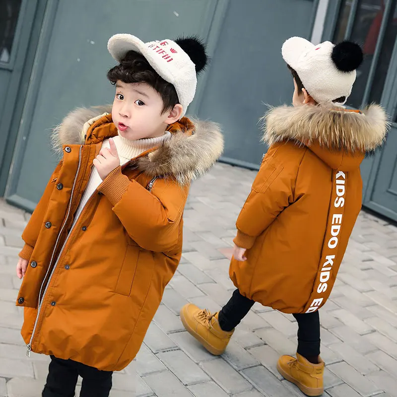 

-30 Degree Kids Boys Winter Coats Down Cotton Padded Chindren Parkas Thickening Warm Fur Collar Toddler Boy Long Outwear Jackets