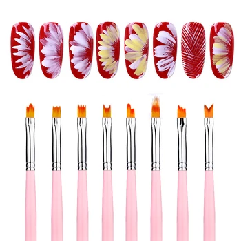 

8pcs/lot Smile Moon Shaped Acrylic French Nail Art Brush Set UV Gel Polish Gradient Color Tips 3D DIY Painting Drawing Liner Pen
