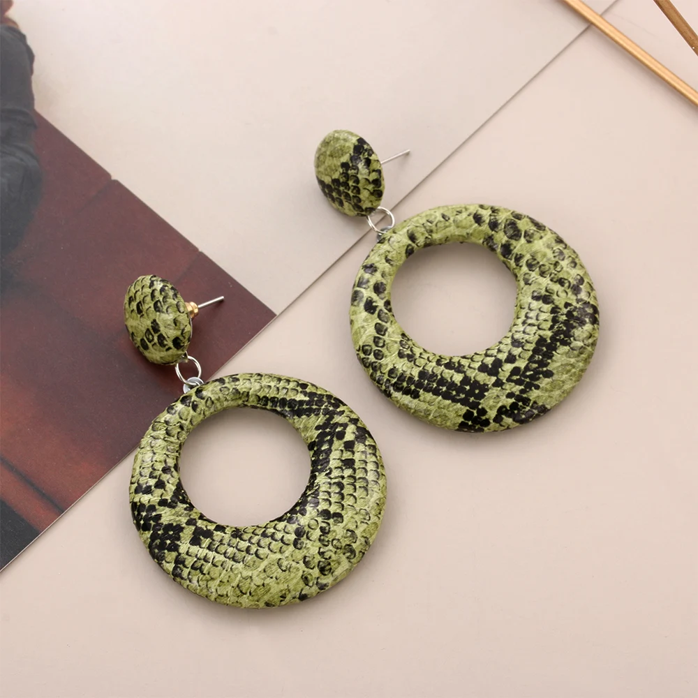 Женские Висячие серьги-капли с имитацией змеиного принта, бижутерия, женские подарки для вечеринки, Винтажные серьги из искусственной кожи со змеей