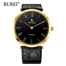 Burei Man Watch Business Dress Calfskin Leather Quartz Wristwatches Sapphire Crystal Dial Waterproof 30m Luxury Male Watches