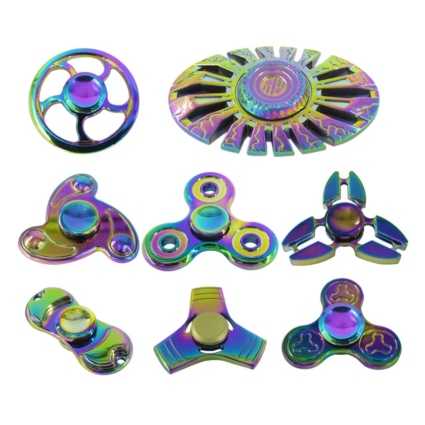 Американская Горячая EDC красочные радужные окрашенные Tri-Spinner игрушка-Непоседа пластик ручной Спиннер для пальцев гироскоп чтобы отвлечься ADHD