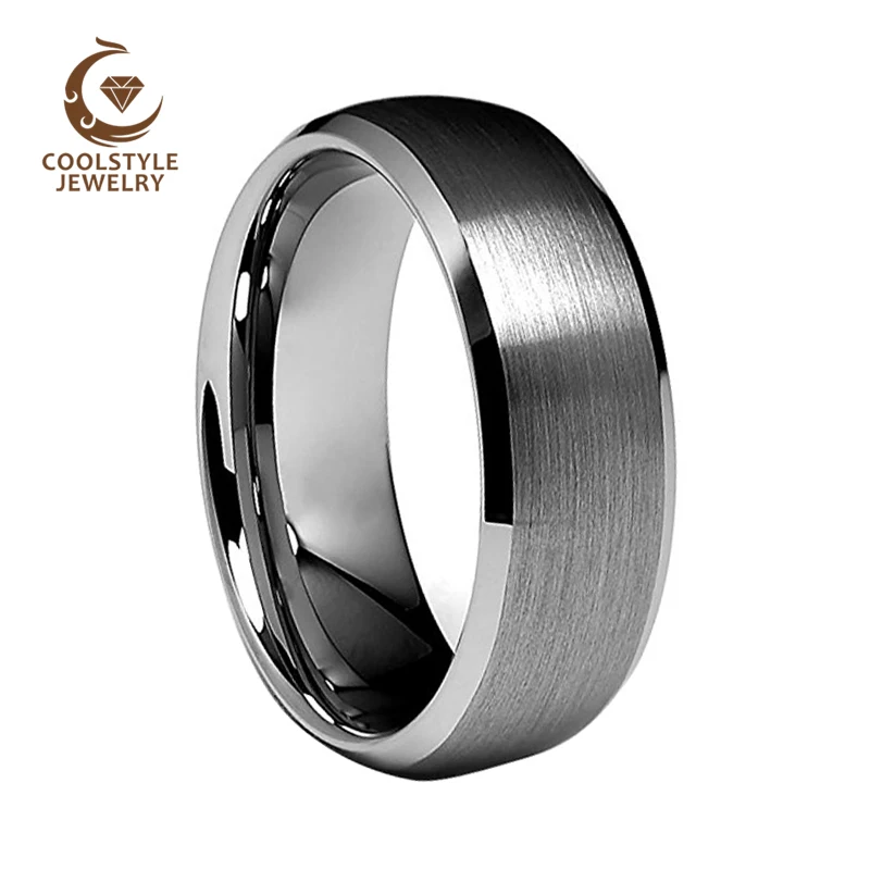 

Mens Womens Tungsten Wedding Ring 8mm Dome Brushed Beveled Finish Comfort fit