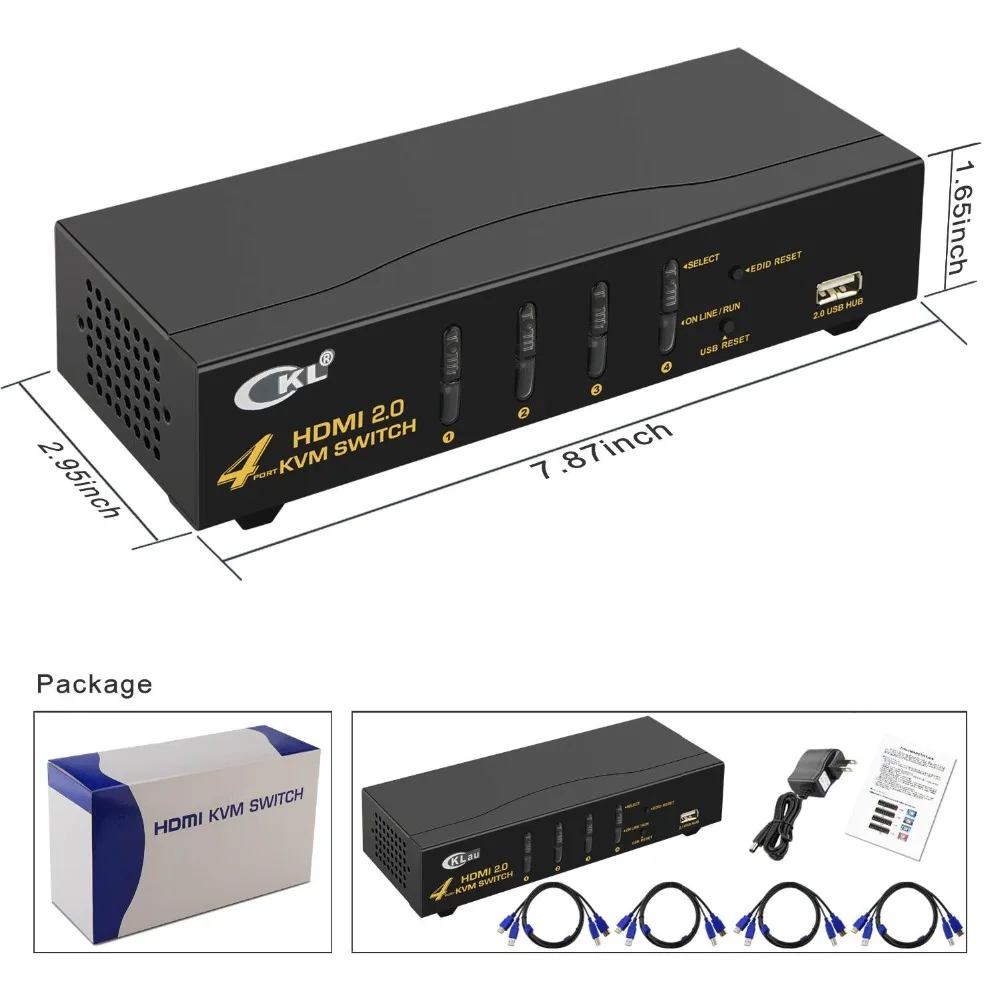 4 портовый HDMI KVM переключатель CKL HDMI2.0 поддержка порта 4K @ 60Hz 3D 94H2 с USB2.0 Hub квм