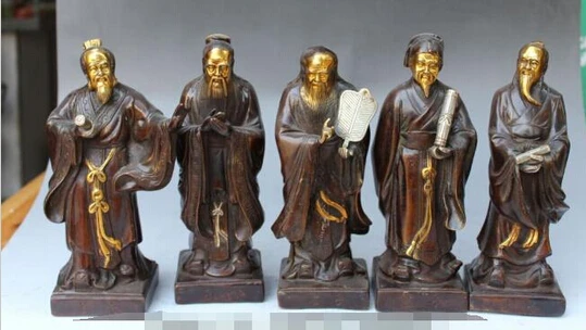 

B0601 4278" Bronze Gilt Silver Motse MoZi Confucius Mencius LaoZi KongZi Chuangtzu Set statue