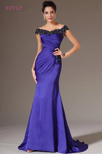 

Off The Shoulder Evening Dresses 2019 Mermaid V-neck Appliques Beaded Long Formal Party Evening Gown Prom Dresses Robe De Soiree