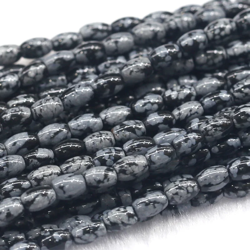 

Natural Genuine Black White Snowflake Obsidian Rice Shape Oval Loose Beads 4-12mm Fit Jewelry DIY Necklace or Bracelets 03835